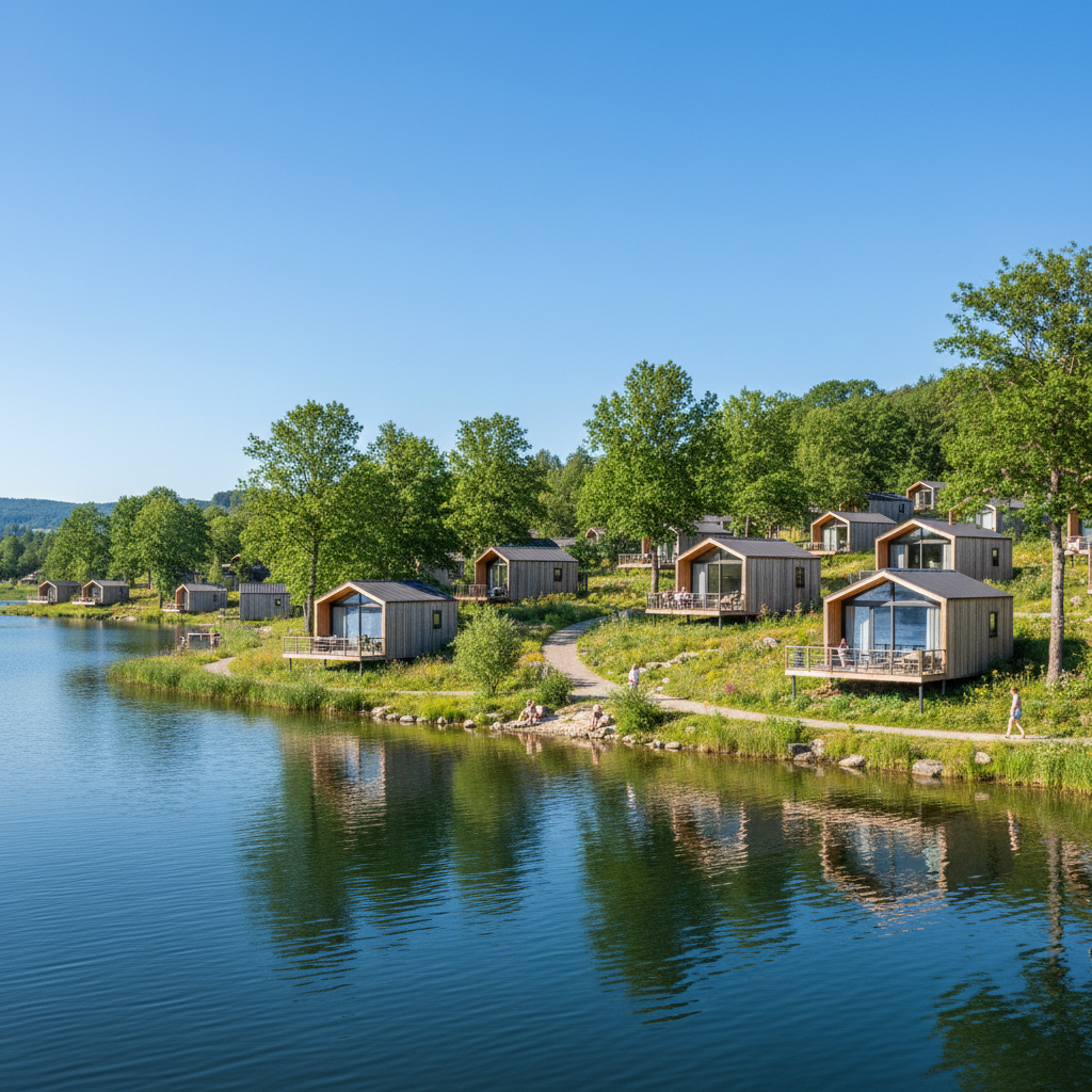 Hameau au bord du lac, lumière printanière